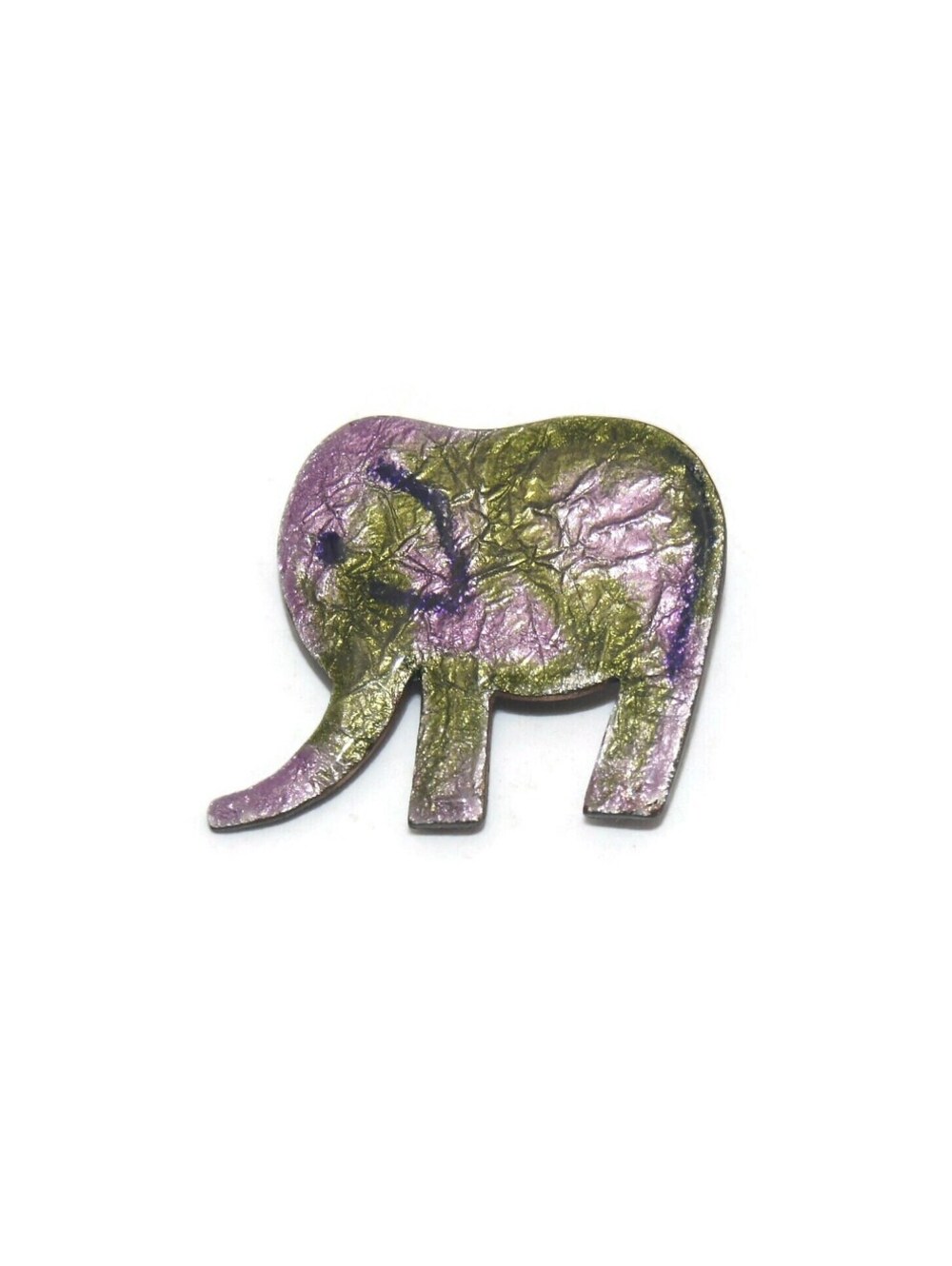 Artisanal Vintage Gold Tone with Purple & Green Enamel Elephant Brooch/Pendant.